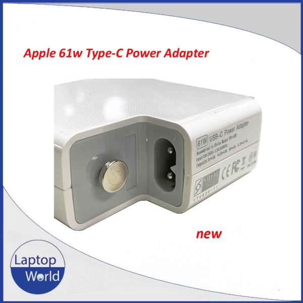 Apple Macbook 61W Type-C Power Adapter With Cable. Input- 100-240v 1.5a 50/60Hz. Output 20v 3a, 14.5v 3a, 9v 3a, 5.2v 2.4a. 90 days warranty. Made in China.